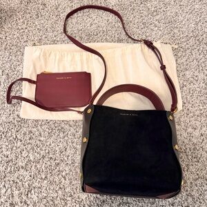 Charles & Keith Black and Burgundy Crossbody Bag